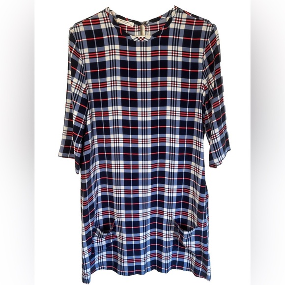 Equipment Femme 100% Silk Pink/Blue/White Plaid Sheath Mini Dress Size M - Picture 2 of 4